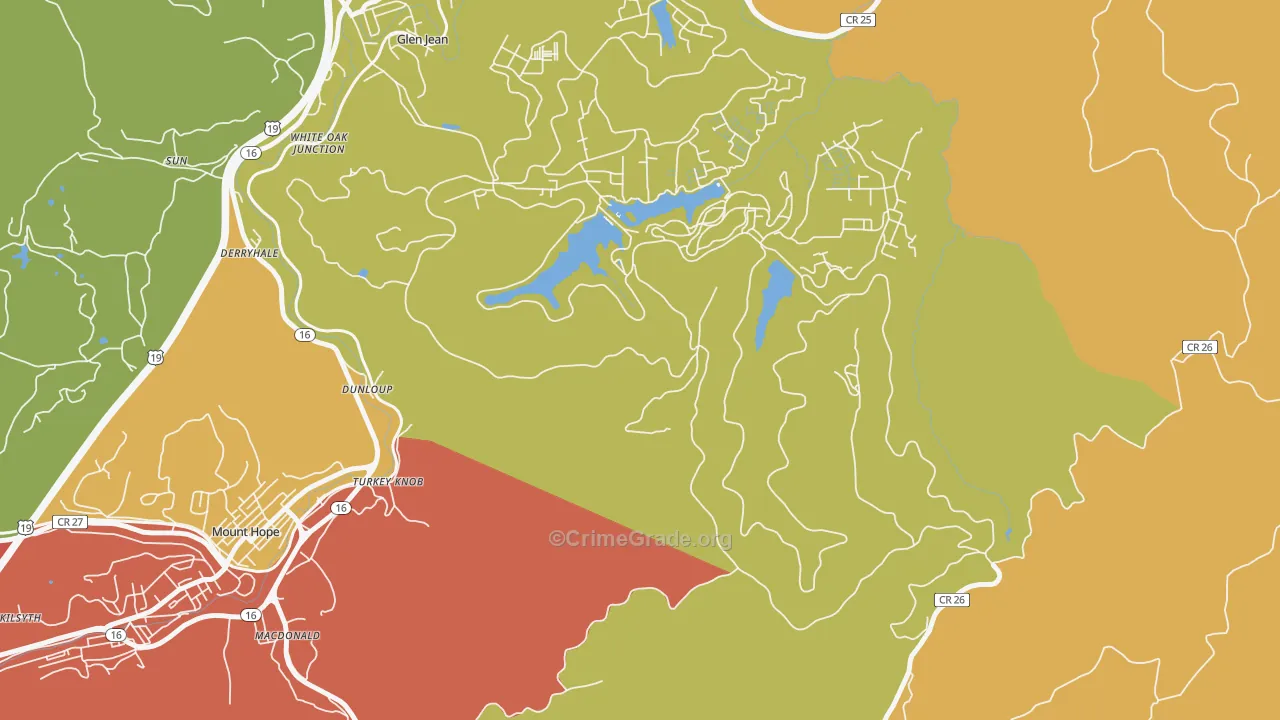 Lee, WV Map of Robbery Rates