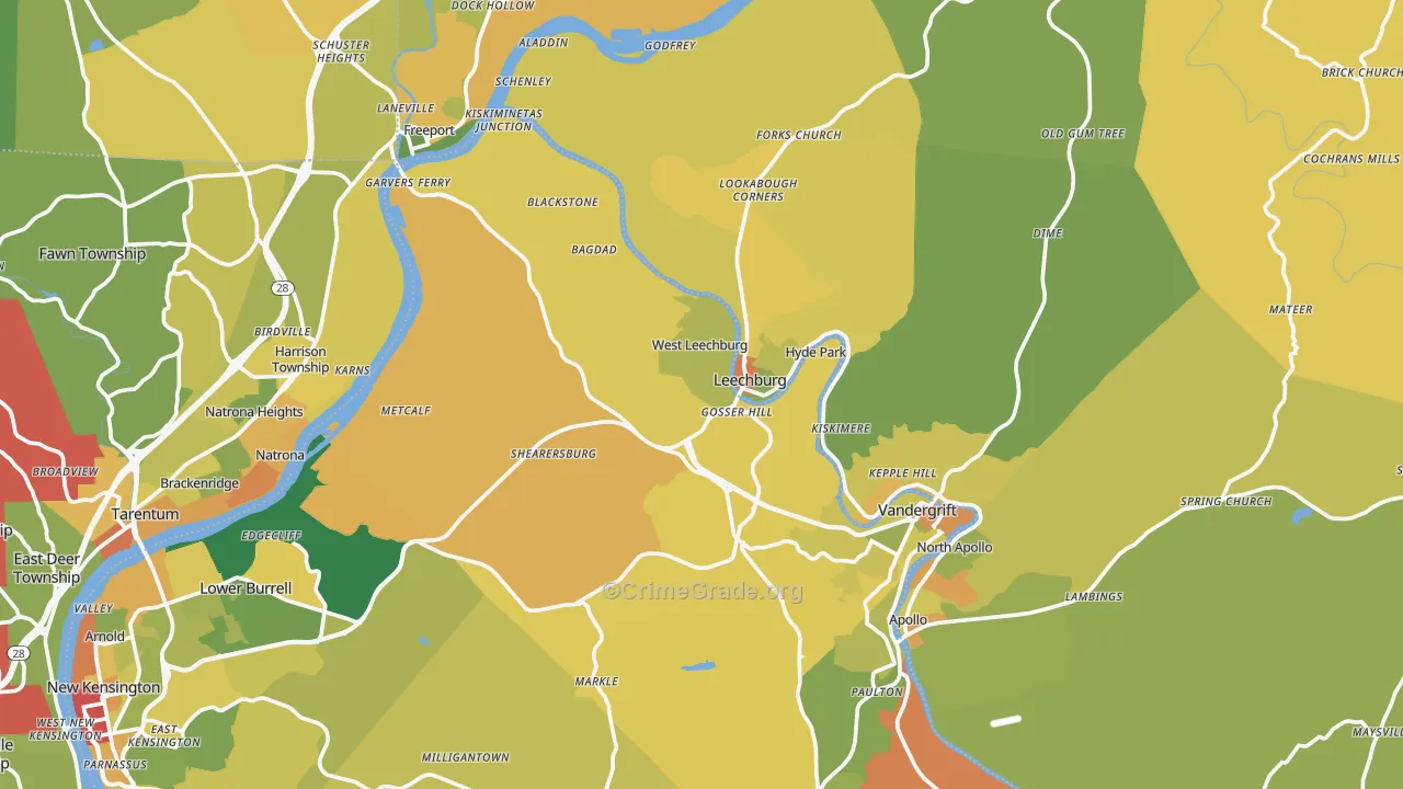 Leechburg, PA Map of Robbery Rates