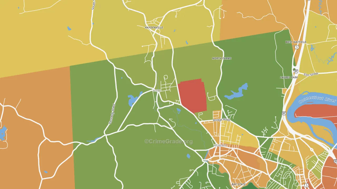 Leeds, MA Map of Robbery Rates