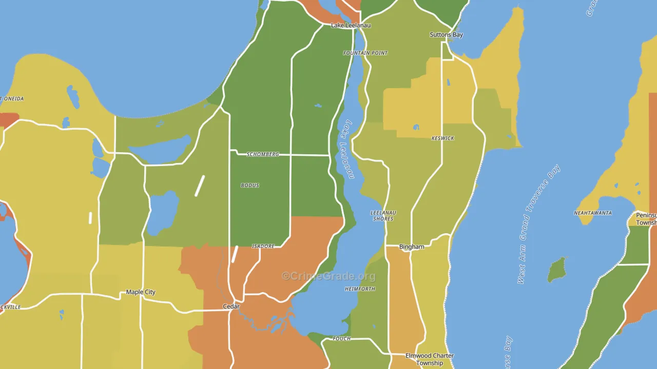 Leelanau County, MI Map of Robbery Rates
