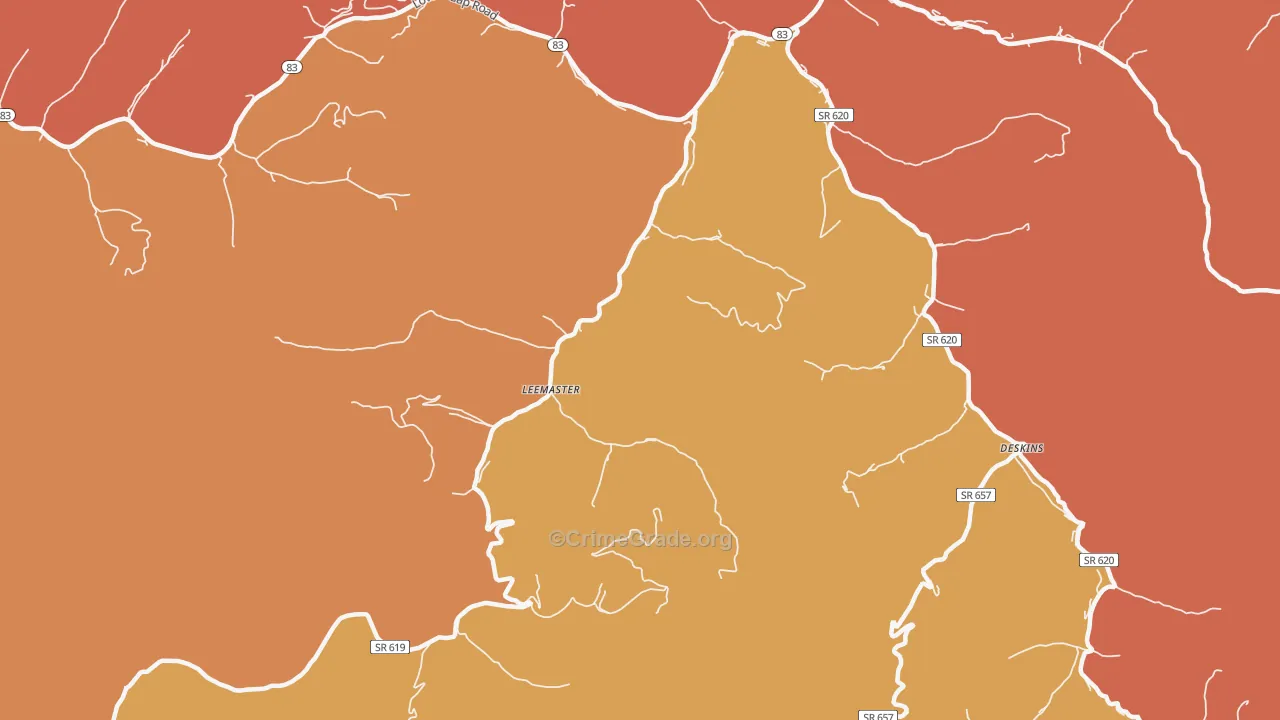 Leemaster, VA Map of Robbery Rates