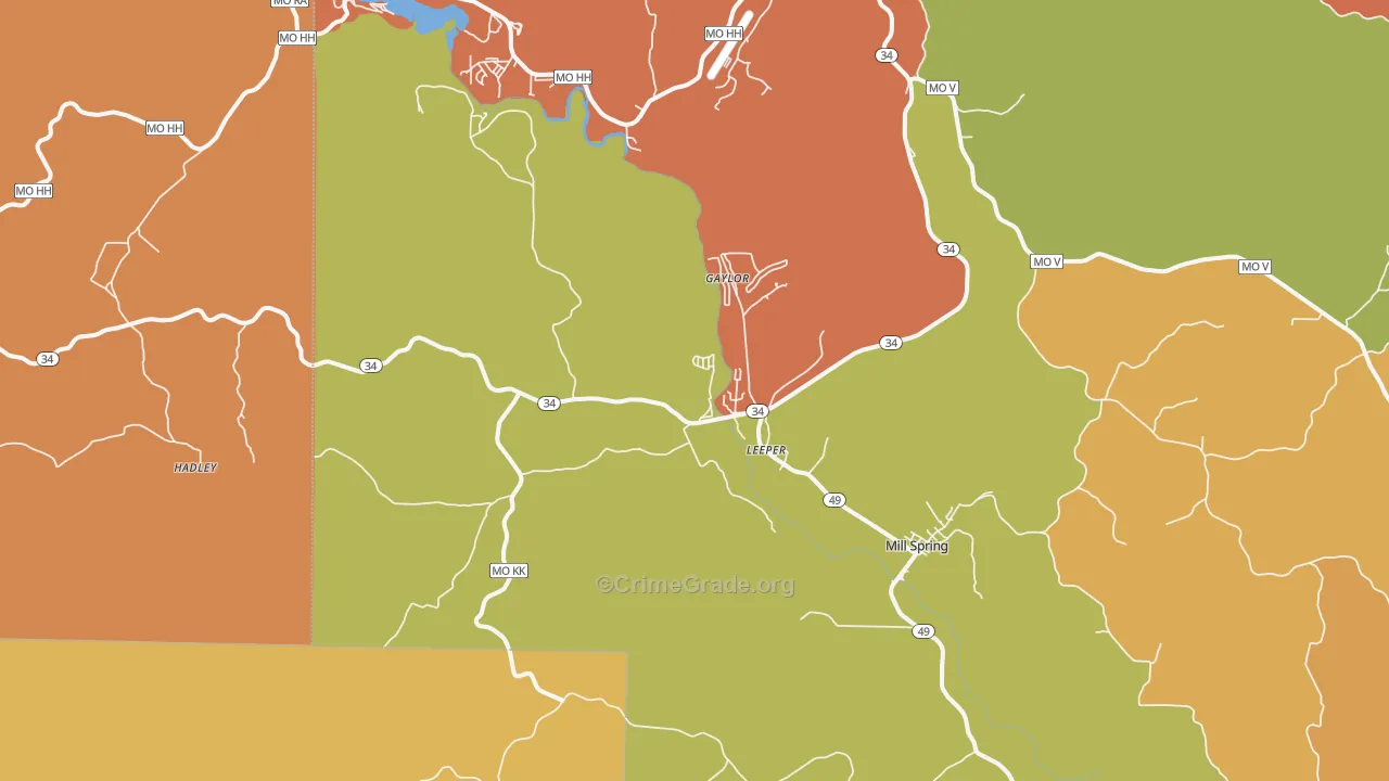 Leeper, MO Map of Robbery Rates