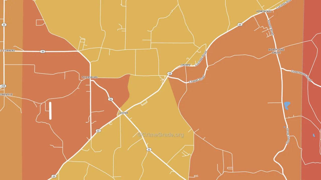 Leeper, PA Map of Robbery Rates
