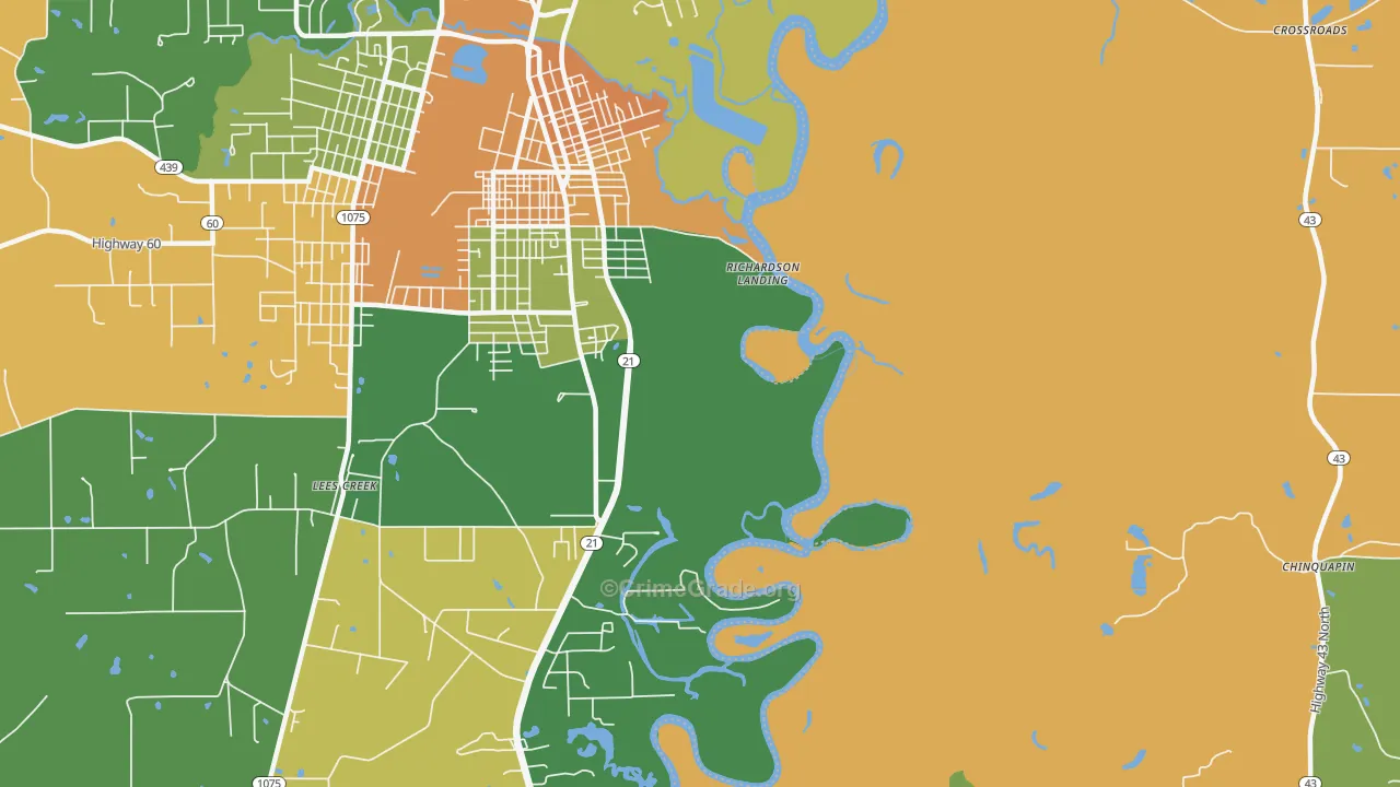 Lees Creek, LA Map of Robbery Rates