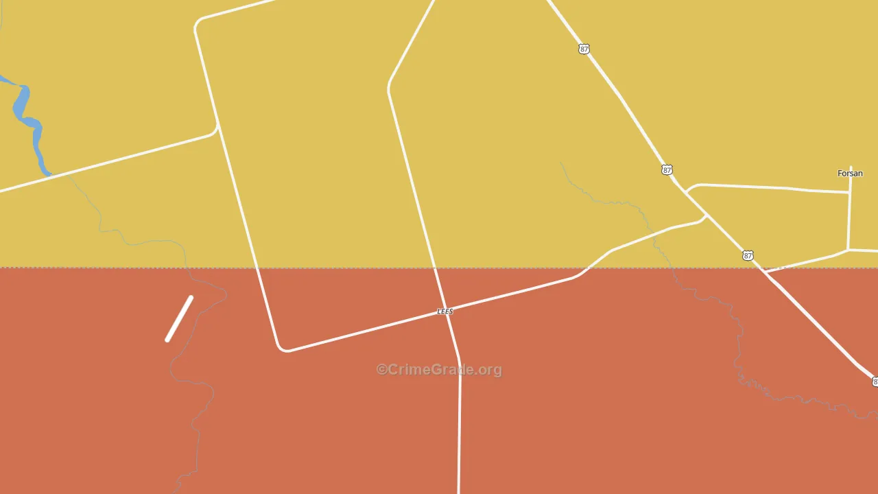 Lees, TX Map of Robbery Rates