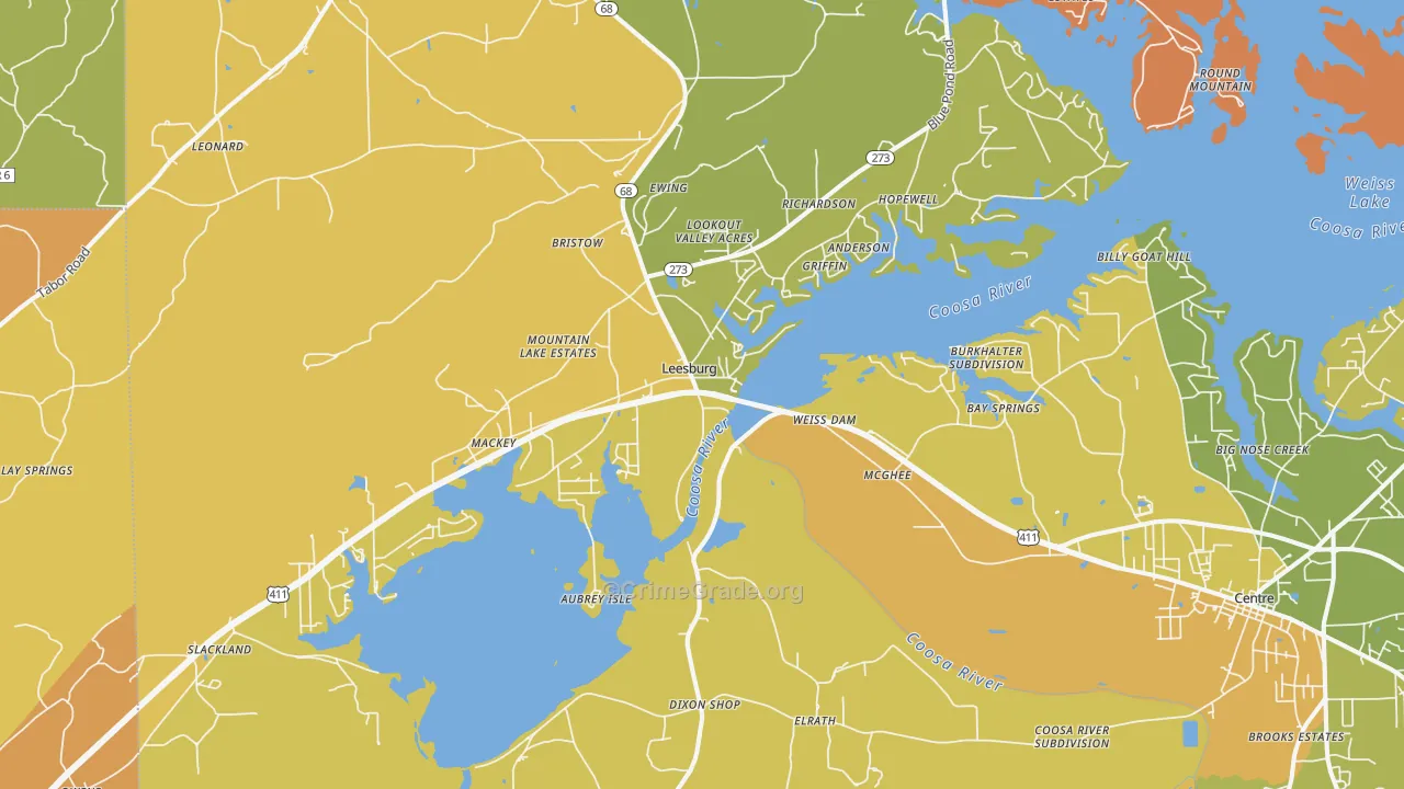 Leesburg, AL Map of Robbery Rates