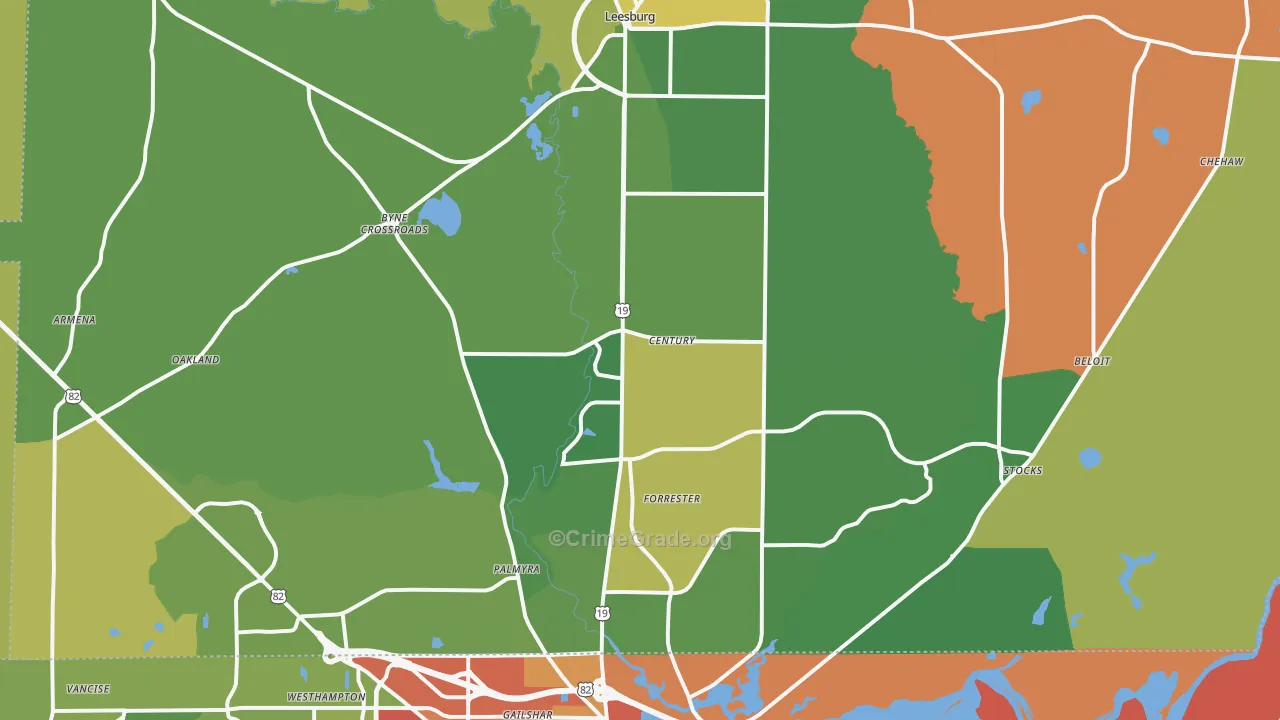 Leesburg, GA Map of Robbery Rates