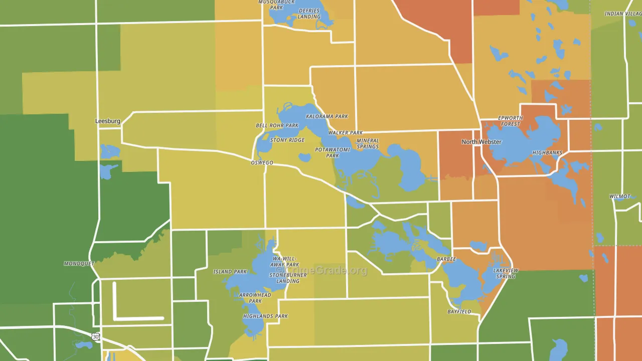 Leesburg, IN Map of Robbery Rates