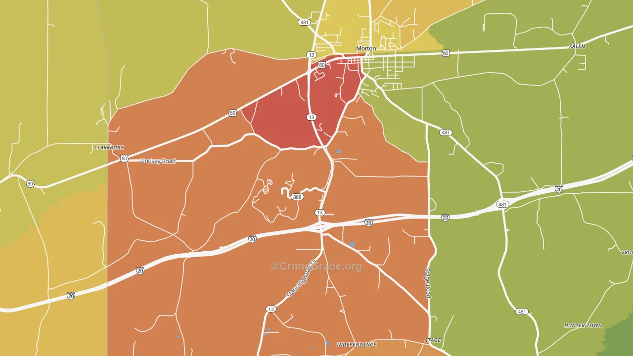 Leesburg, MS Map of Robbery Rates
