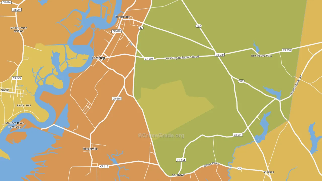Leesburg, NJ Map of Robbery Rates
