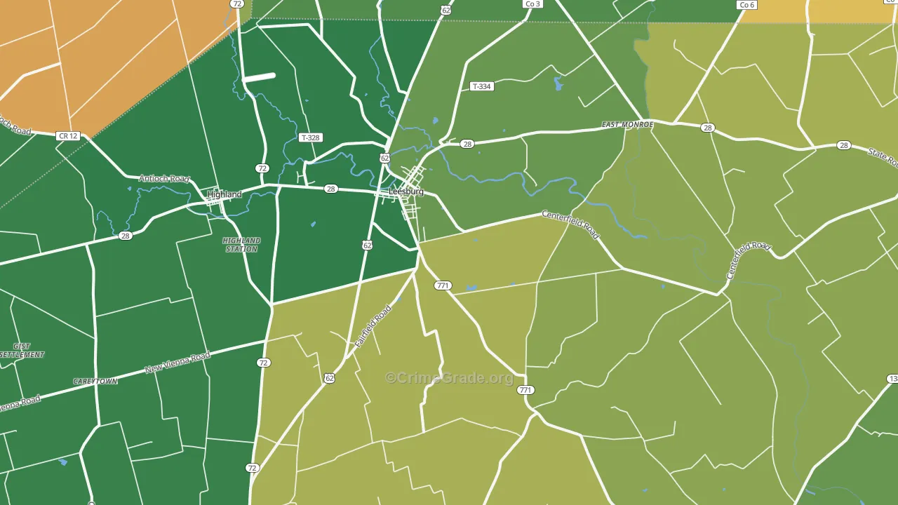 Leesburg, OH Map of Robbery Rates