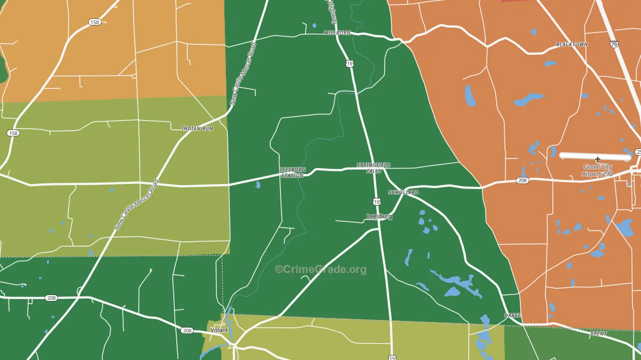 Leesburg, PA Map of Robbery Rates