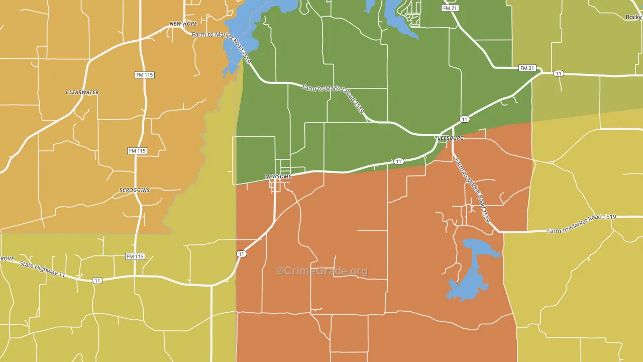 Leesburg, TX Map of Robbery Rates