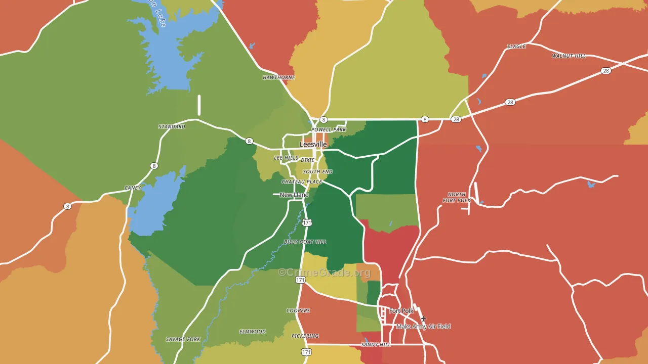 Leesville, LA Map of Robbery Rates