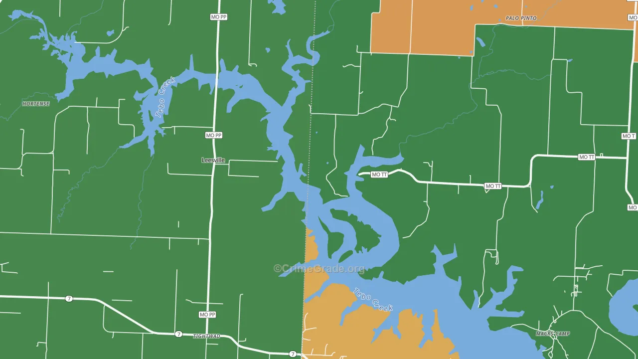 Leesville, MO Map of Robbery Rates