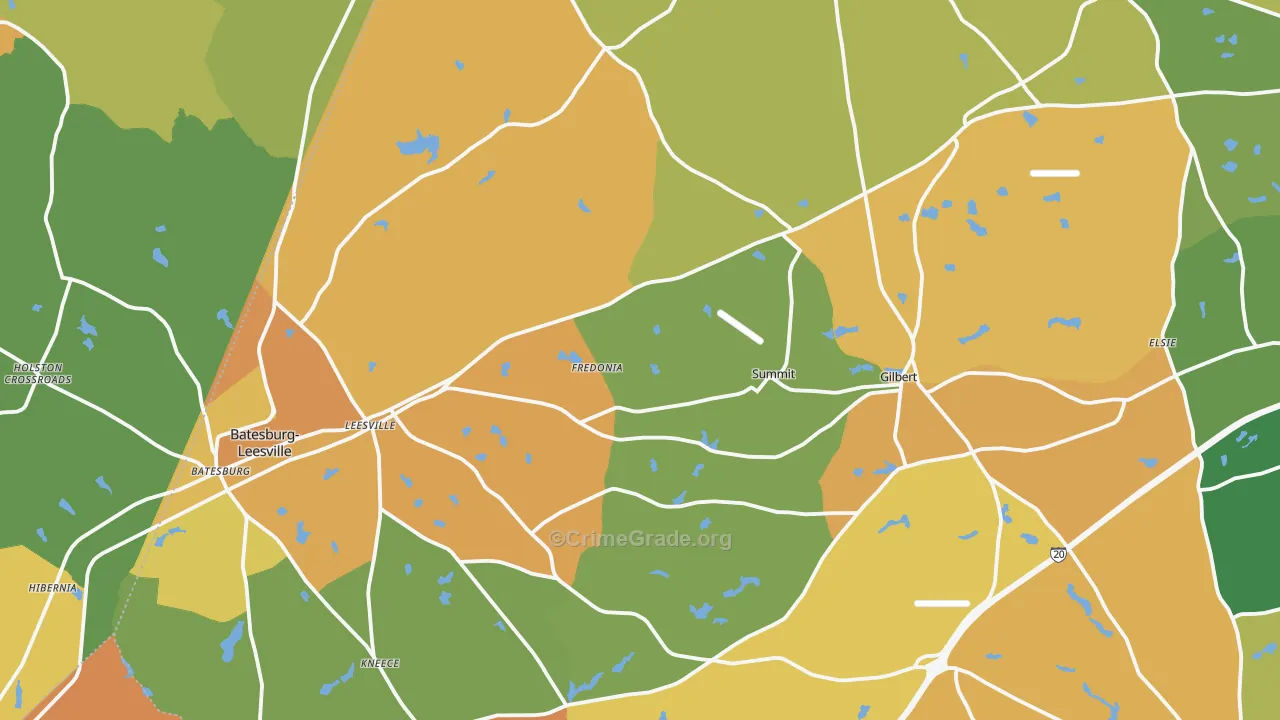 Leesville, SC Map of Robbery Rates