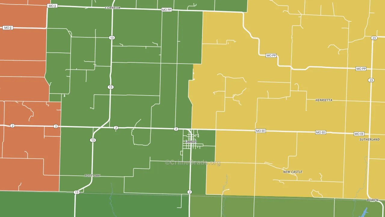 Leeton, MO Map of Robbery Rates