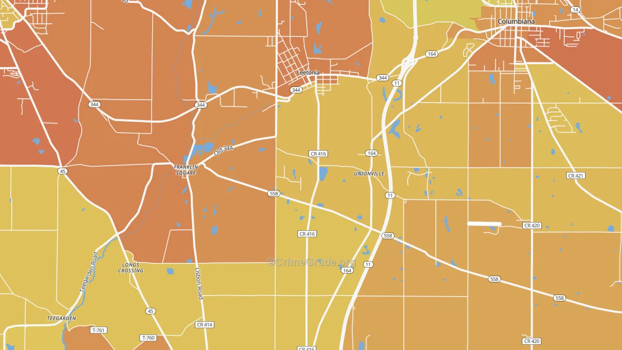 Leetonia, OH Map of Robbery Rates