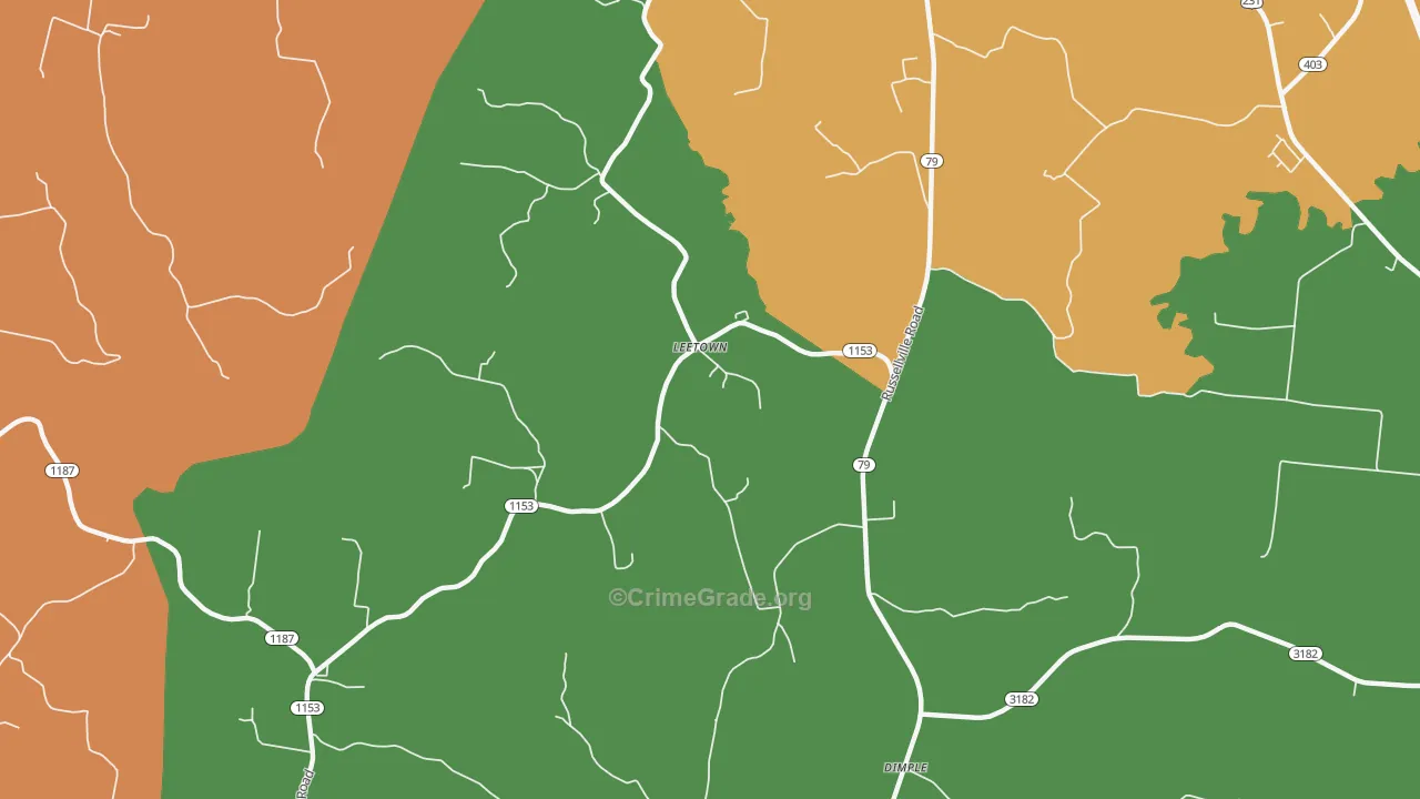 Leetown, KY Map of Robbery Rates