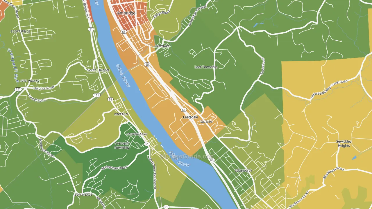 Leetsdale, PA Map of Robbery Rates