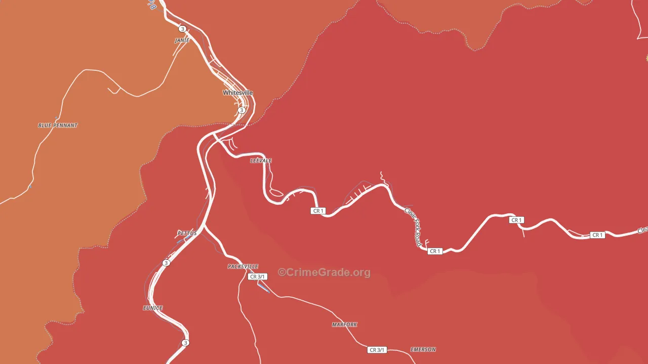 Leevale, WV Map of Robbery Rates