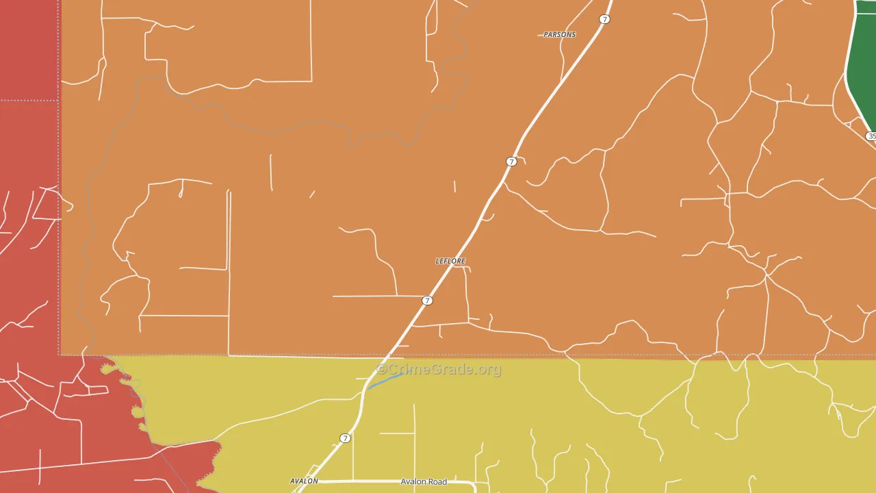 Leflore, MS Map of Robbery Rates