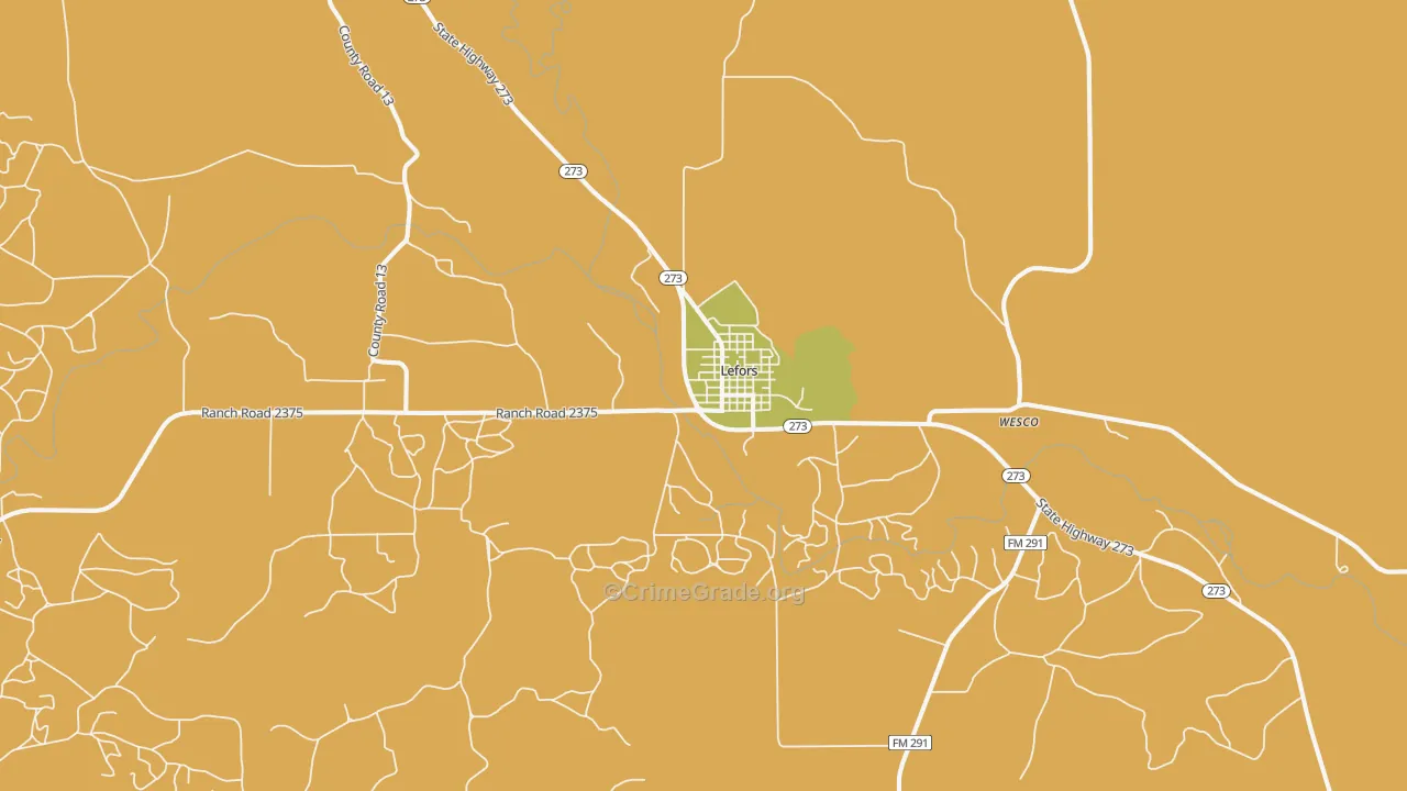 Lefors, TX Map of Robbery Rates
