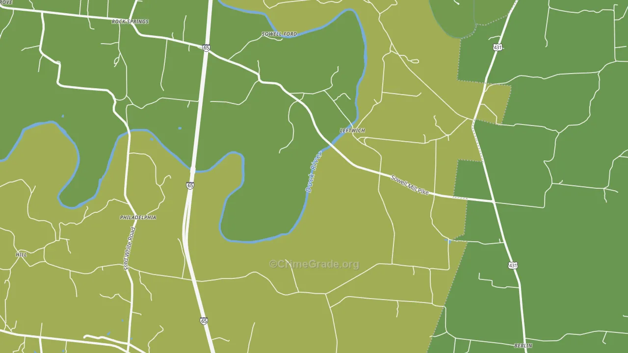 Leftwich, TN Map of Robbery Rates