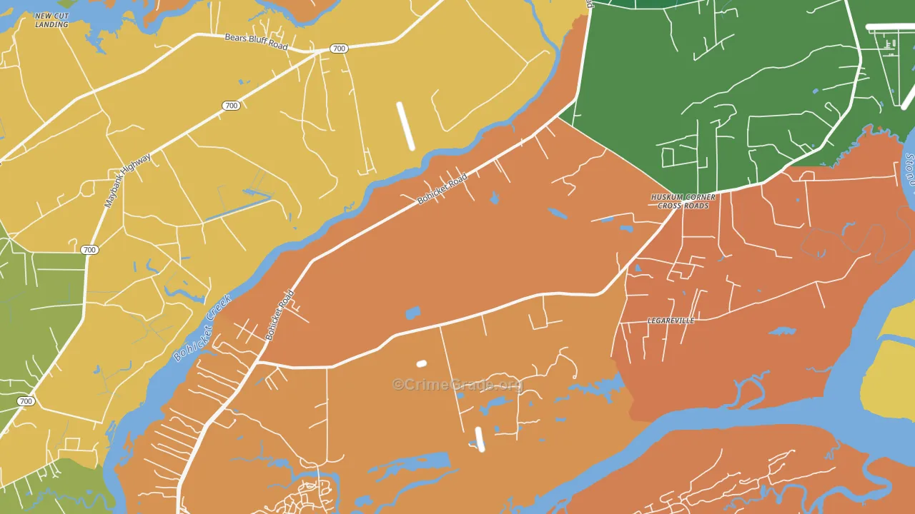 Legareville, SC Map of Robbery Rates