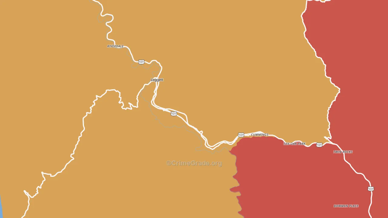 Leggett, CA Map of Robbery Rates
