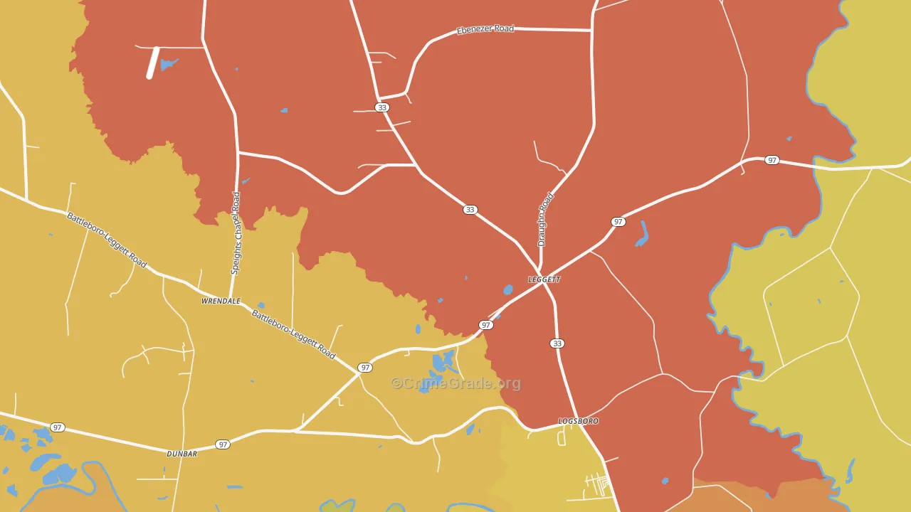 Leggett, NC Map of Robbery Rates