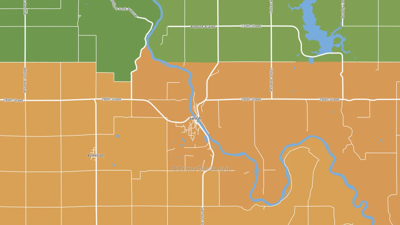 Lehigh, IA Map of Robbery Rates
