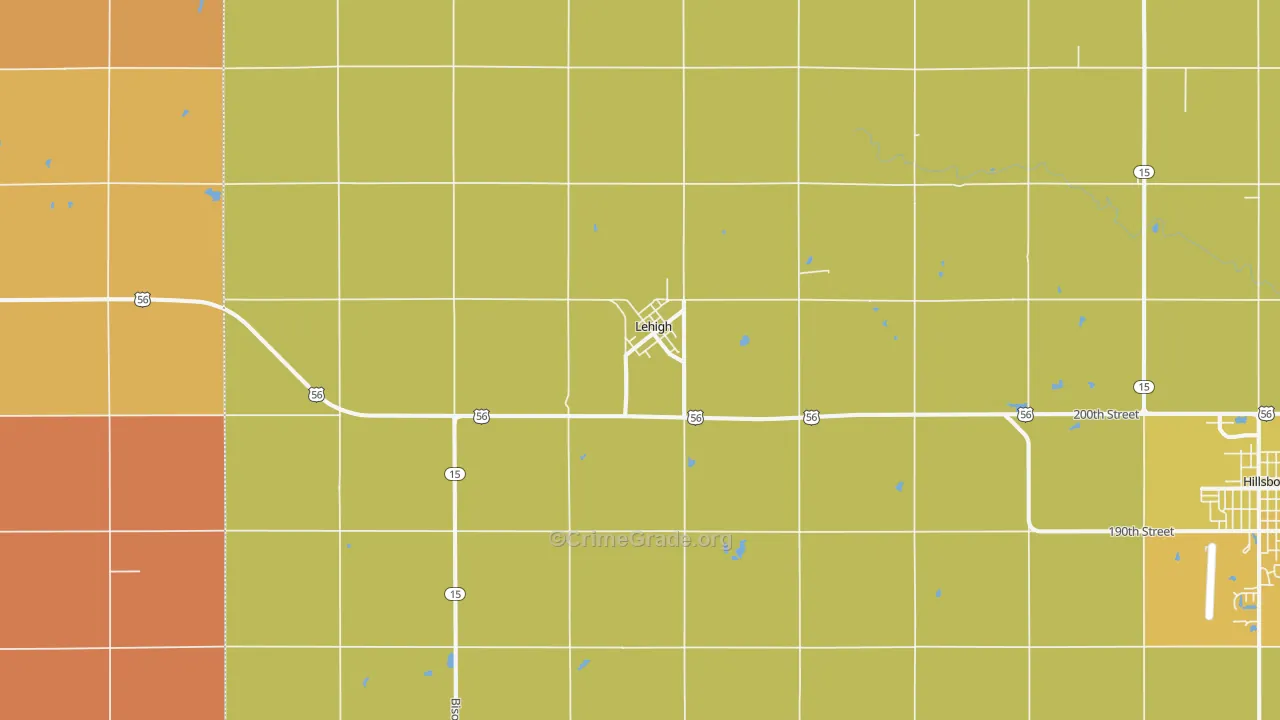 Lehigh, KS Map of Robbery Rates