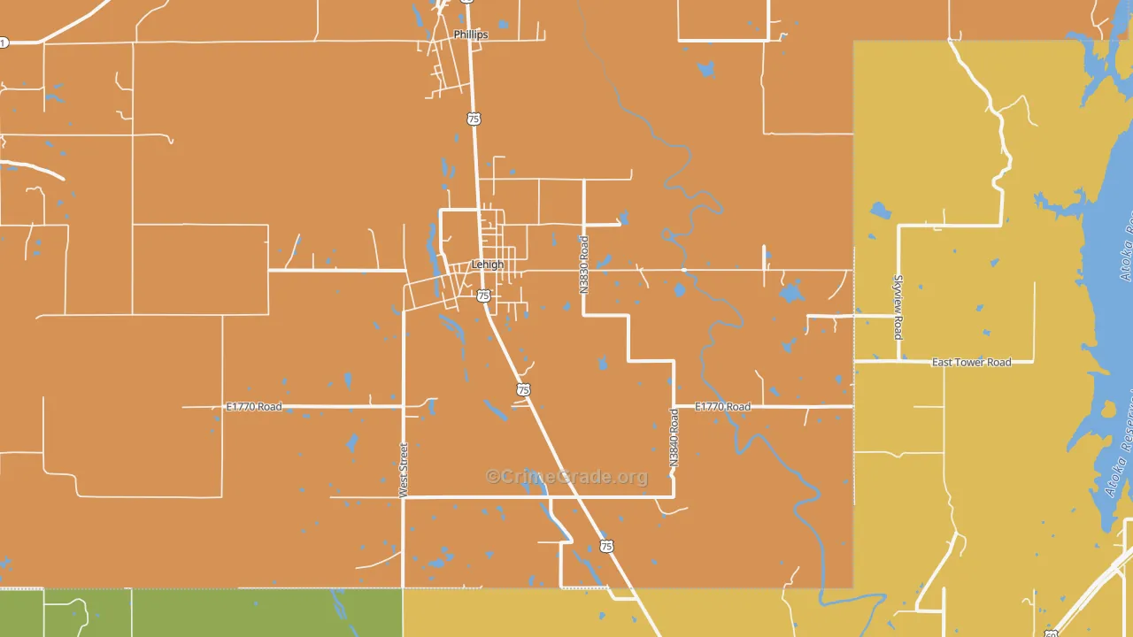 Lehigh, OK Map of Robbery Rates
