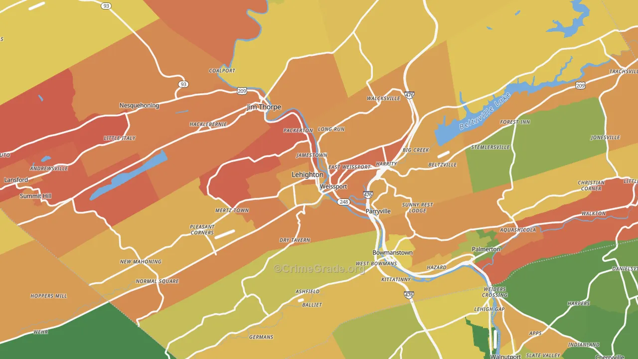 Lehighton, PA Map of Robbery Rates