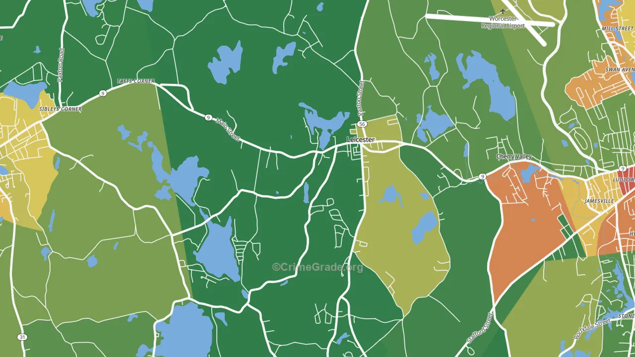 Leicester, MA Map of Robbery Rates