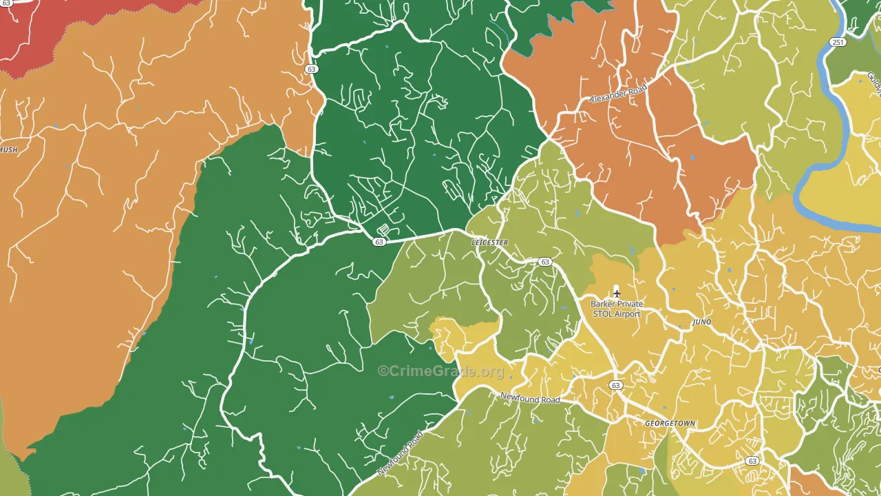 Leicester, NC Map of Robbery Rates