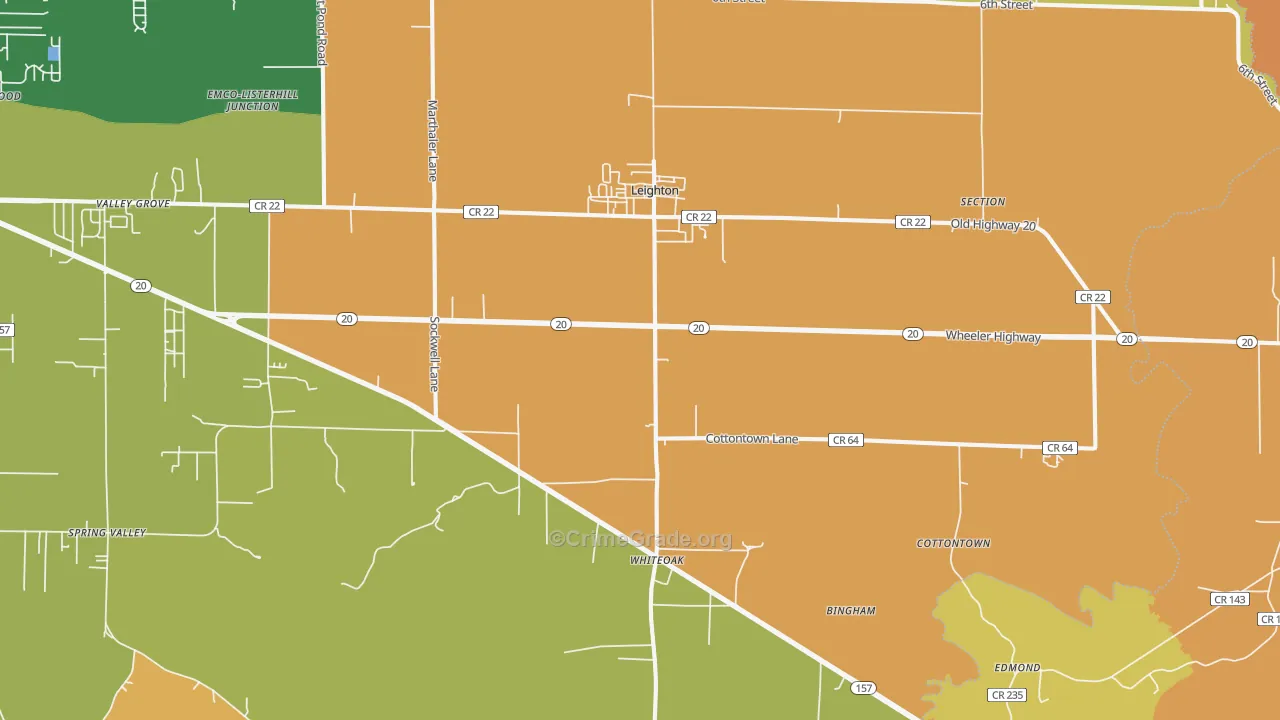Leighton, AL Map of Robbery Rates