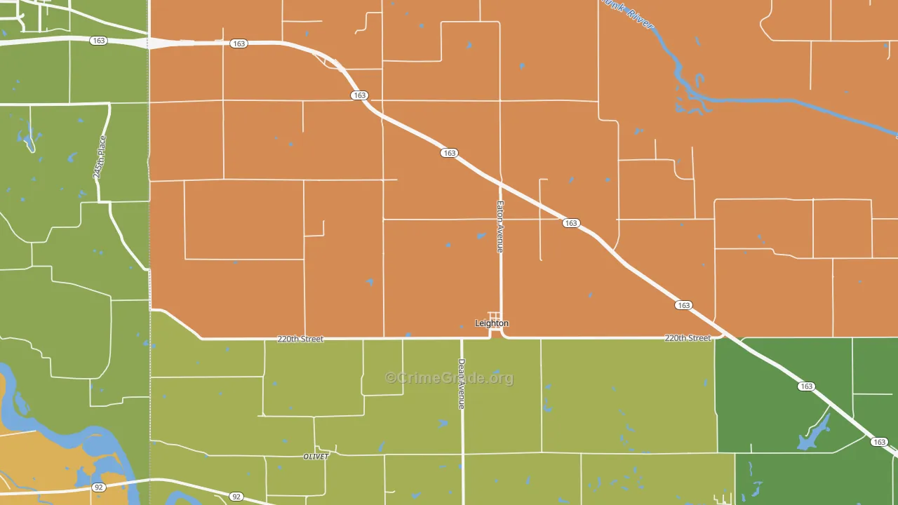 Leighton, IA Map of Robbery Rates