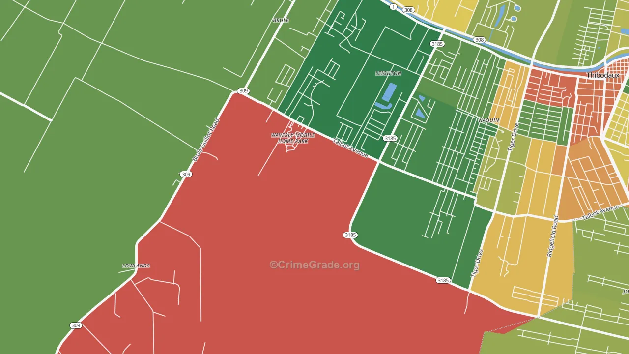 Leighton, LA Map of Robbery Rates