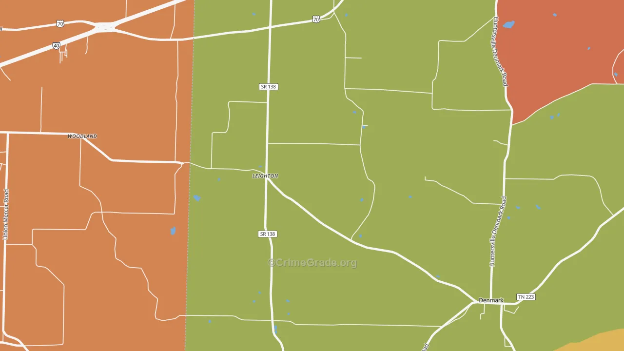 Leighton, TN Map of Robbery Rates