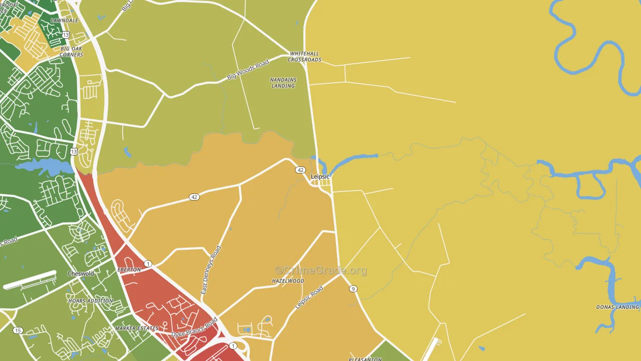 Leipsic, DE Map of Robbery Rates