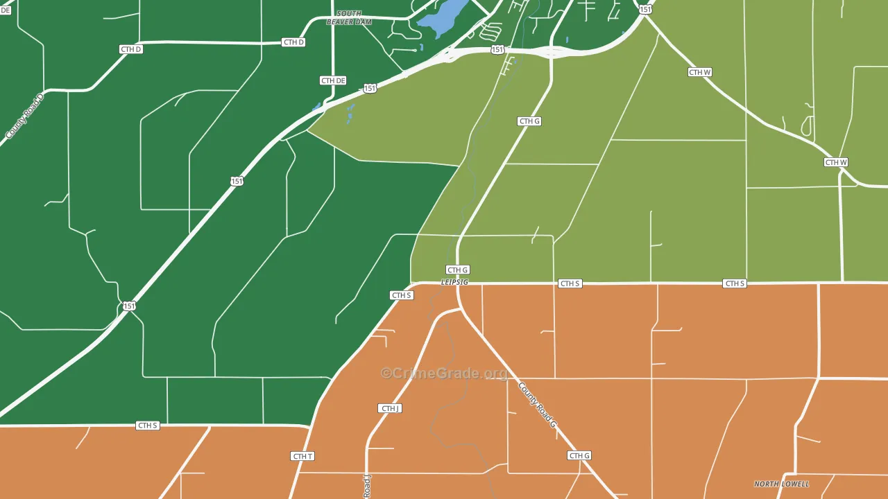 Leipsig, WI Map of Robbery Rates