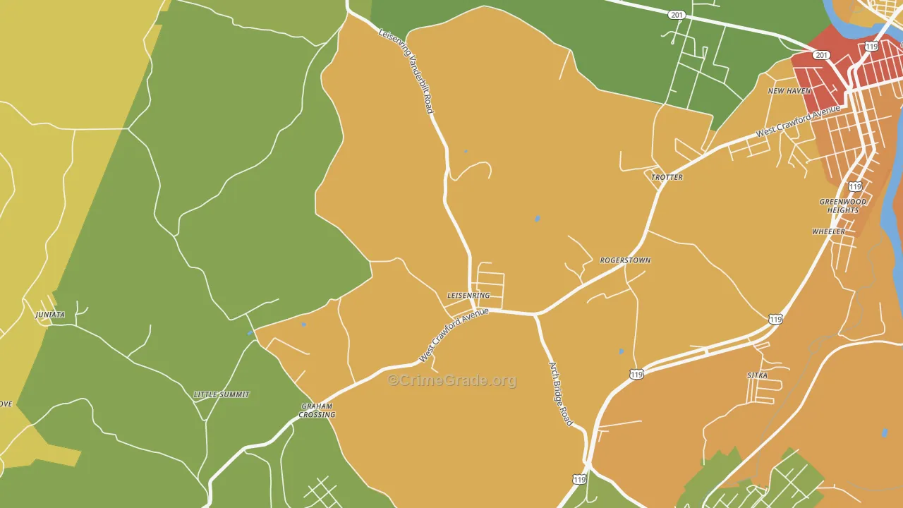 Leisenring, PA Map of Robbery Rates