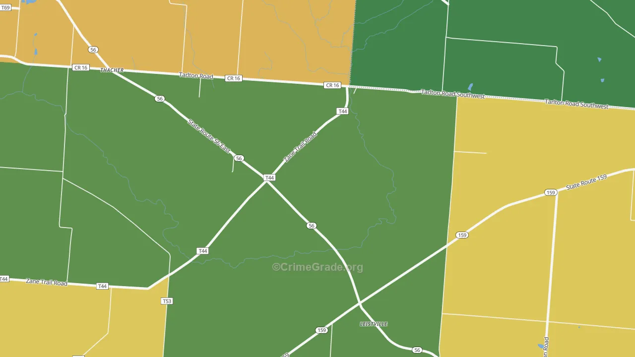 Leistville, OH Map of Robbery Rates