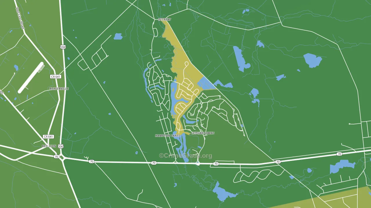 Leisuretowne, NJ Map of Robbery Rates
