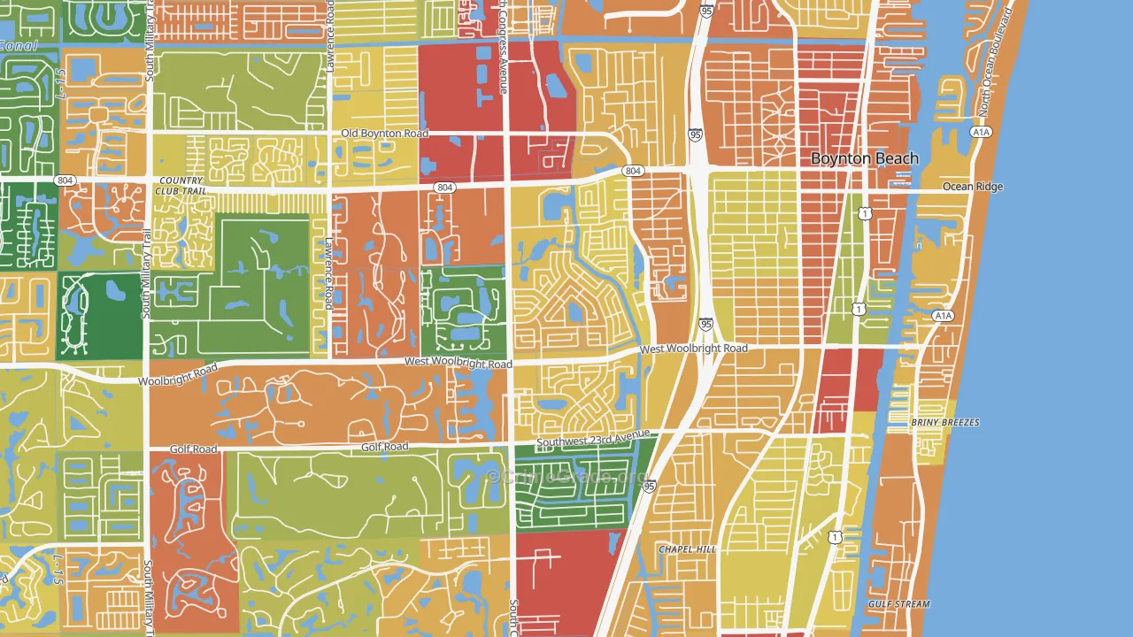 Leisureville, Boynton Beach, FL Map of Robbery Rates