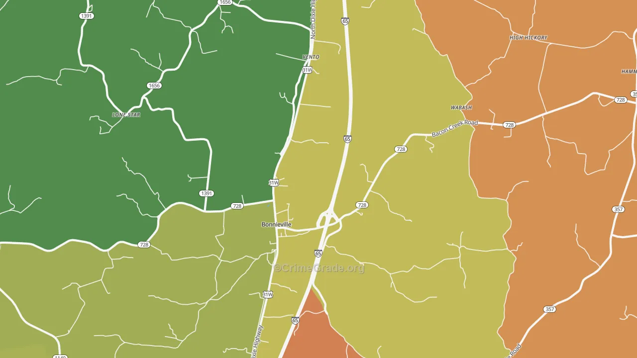 Leitchfield Crossing, KY Map of Robbery Rates