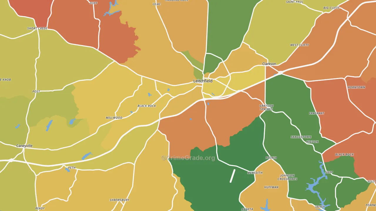 Leitchfield, KY Map of Robbery Rates