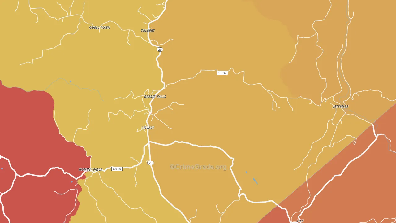 Leivasy, WV Map of Robbery Rates